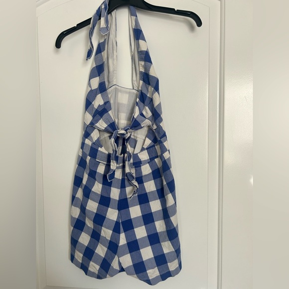 Maeve Anthropologie Halter Micro-Mini Blue Gignham romper size 6 preppy plaid - Picture 6 of 16